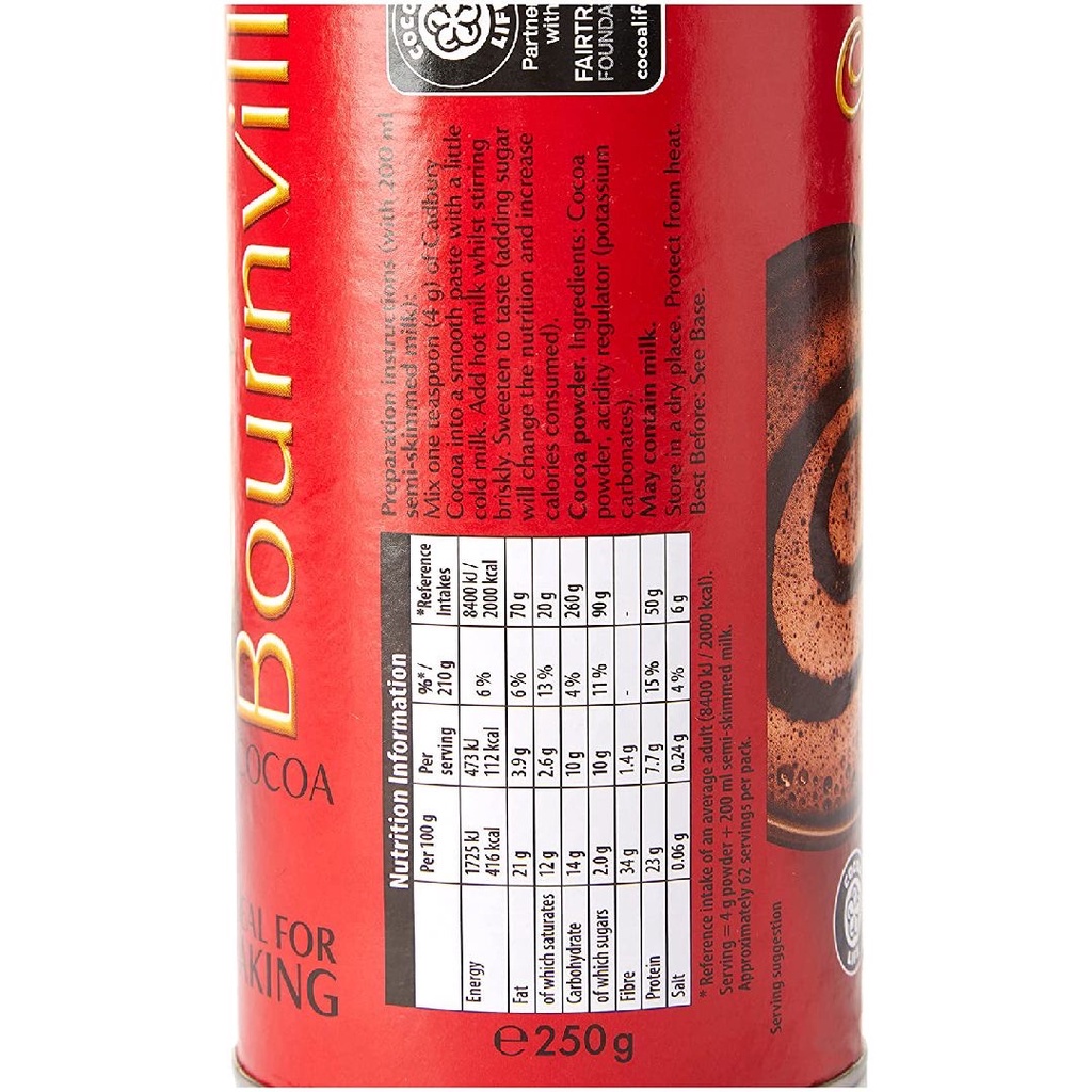 Cadbury Bournville Cocoa Powder Delicious to Drink &amp; Baking 250g