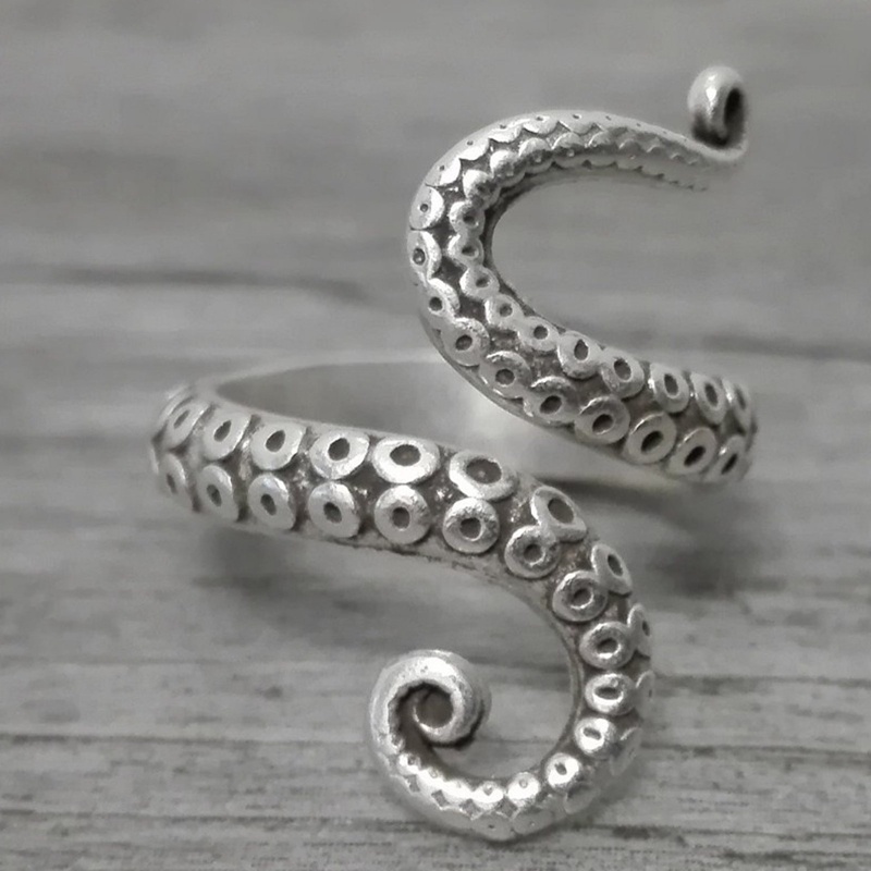 Unik Punk Gurita Cumi Cinta Hati Pembukaan Cincin Untuk Wanita Pria Trendi Hitam Hewan Hip Hop Jari Cincin Pesta Perhiasan Hadiah