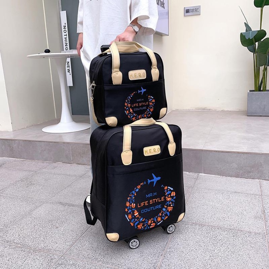 Tas Troli 2 Buah / Set Tas Tangan Travel Kabin / Set Bagasi Portable Trolley Travel Bag