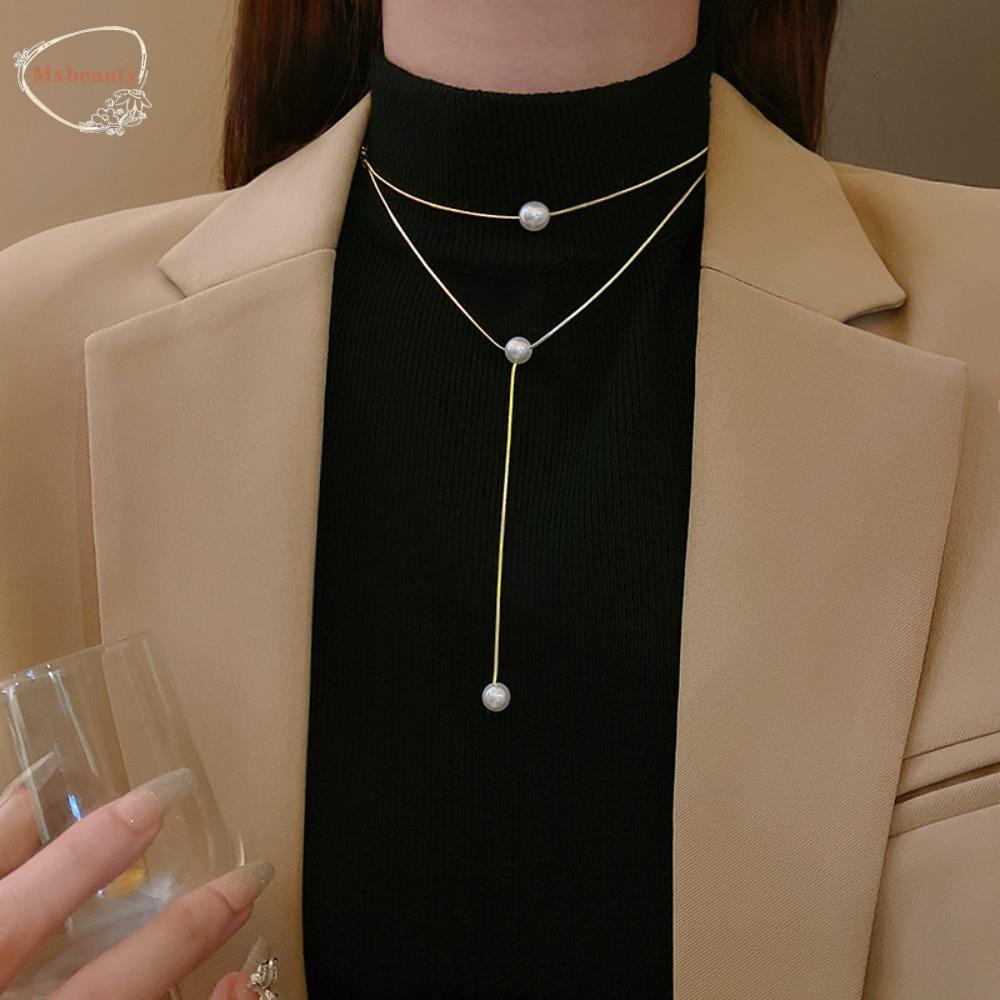 Mxbeauty Lady Kalung Trendy Simple Mewah Rantai Panjang Manis Untuk Wanita Kalung Gaya Korea