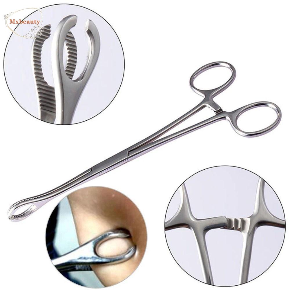 Mxbeauty Penjepit Tindik Stainless Steel Untuk Stud Pusar Untuk Hidung Stud Tindik Tubuh Terbuka Bulat Forceps Alat Tusukan Jarum Pinset Terbuka Segitiga Forceps