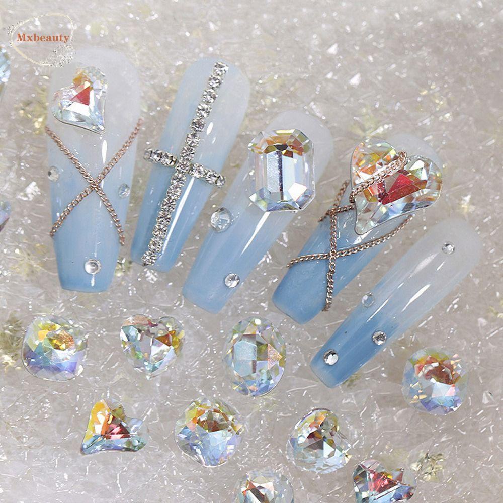 Mxbeauty Nail Art Berlian Imitasi 3D Temperamen Bening Moonlight Warna Runcing Bawah Kuku DIY Batu Mengkilap Glitter Perhiasan Aksesoris Kuku