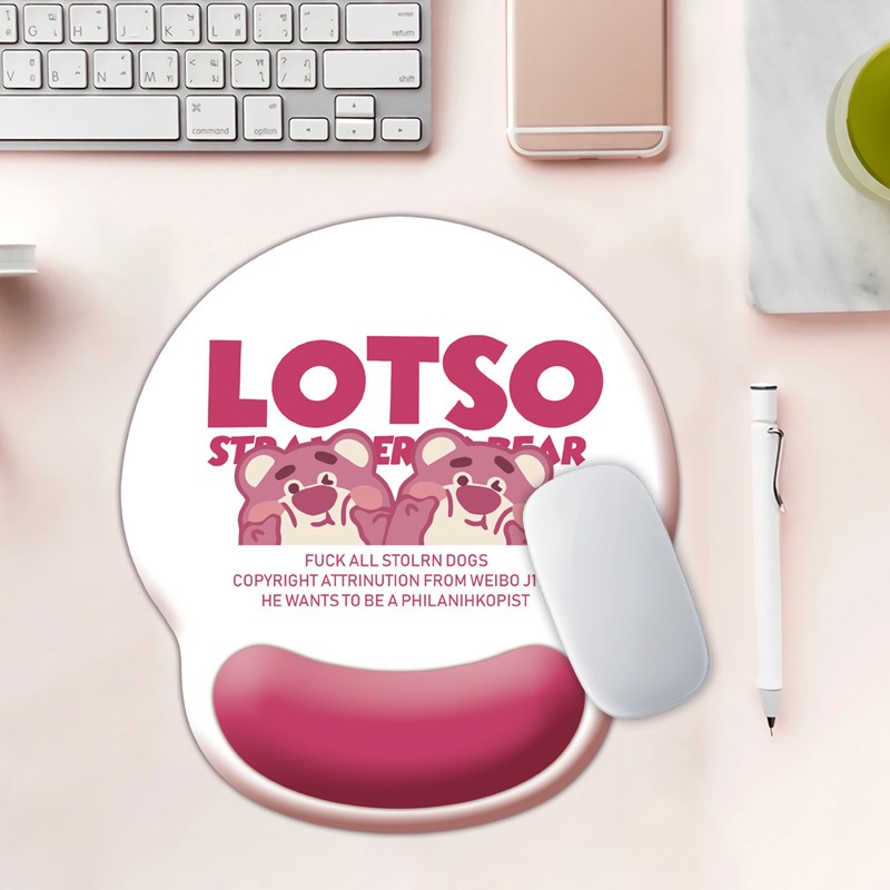 Seri Warna Putih Strawberry Bear Mouse Pad Silicon Turbus Type INS Anti -Schiping Mouse Pad Silicon Wiring Kabel Mouse Pad