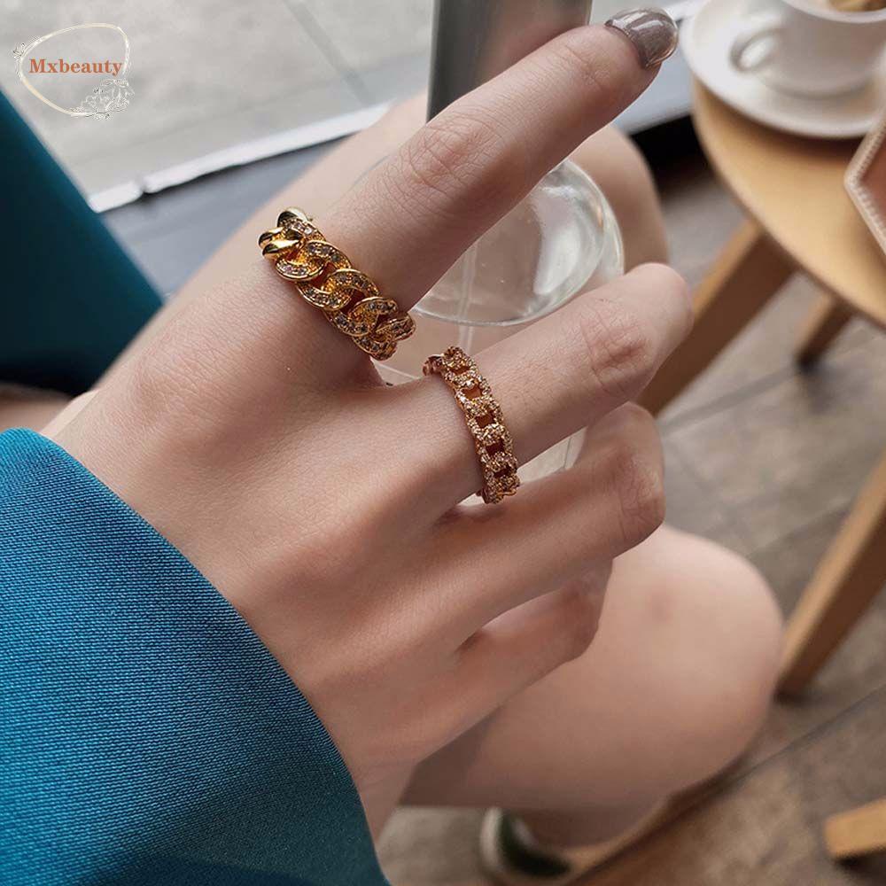 Mxbeauty Cincin Model Terbuka Bahan Metal Warna Emas Gaya Vintage Korea Untuk Wanita