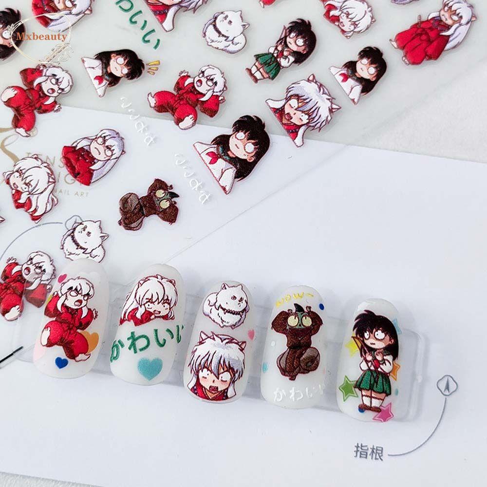 Mxbeauty Kartun Stiker Kuku Wanita Relief Babi Inuyasha Manicure Aksesoris Animasi Nail Art Dekorasi