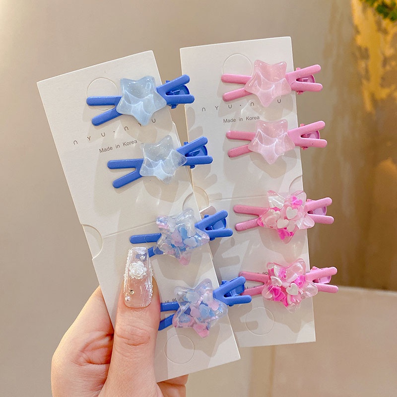 2pak Versi Korea Bintang Berujung Lima Warna Permen Jepit Rambut Silang Modis Berkelas Warna Solid Poni Sisi Klip Hiasan Kepala Perempuan