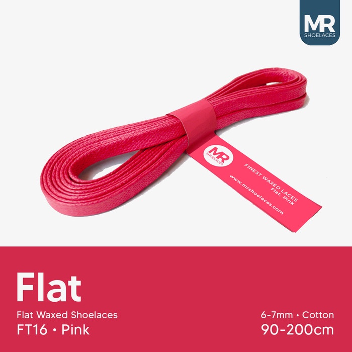 MR Shoelaces FT16 Pink (Merah Muda) Tali Sepatu Lilin 6-7mm Gepeng Pipih Flat 80cm 90cm 100cm 120cm 130cm 140cm 150cm 180cm 200cm