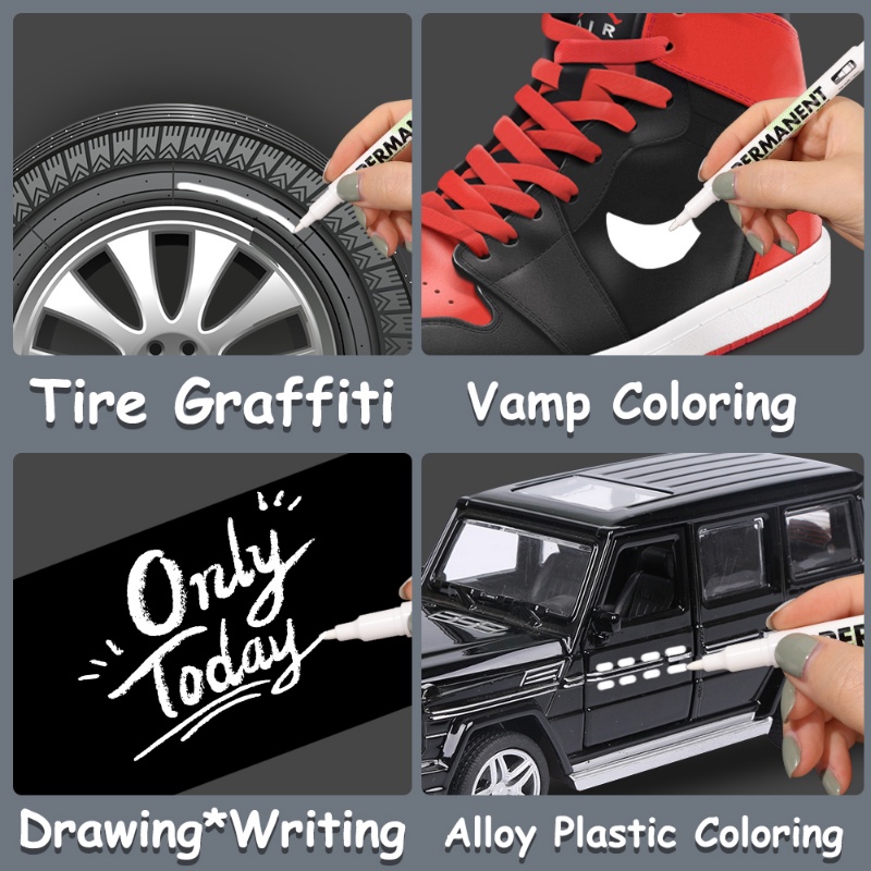 Spidol Gel Putih Berminyak/Pulpen Grafiti Gel Permanen Tahan Air/Lukisan Ban Tulisan Notebook Blackboard Spidol
