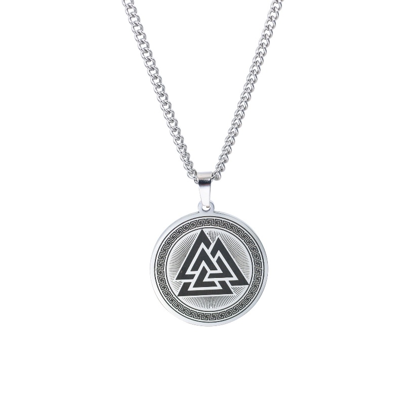 Z H Perhiasan Hip Hop Rock Stainless Steel Nordic Viking Odin Valknut Segitiga Simbol Liontin Untuk Pria Dan Wanita Fashion Baja Titanium Kalung Vintage Punk Aksesoris Pesta