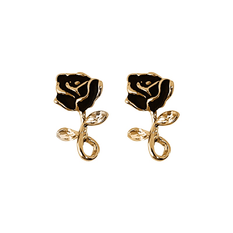 Anting Bunga Mawar Hitam Unik Mewah Manis Keren Giwang Telinga Cewek