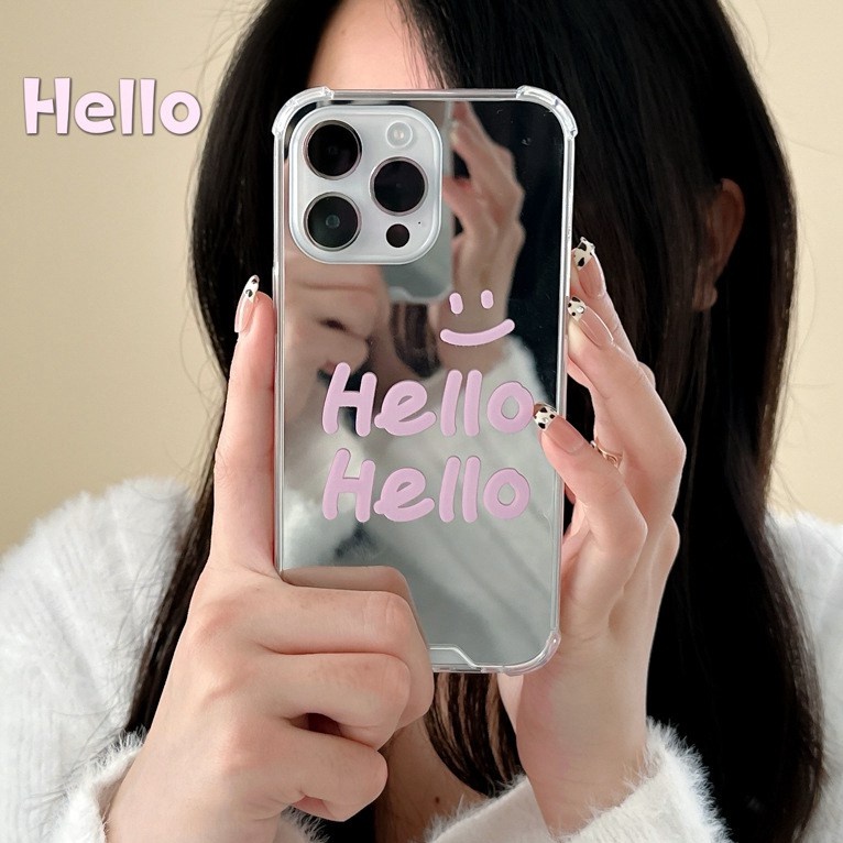 [Anti Jatuh Cermin] Pretty Makeup Silikon Soft Case IPhone 6S 7 8 Plus X XR XS Max IPhone 11 12 13 14 Pro Max 14 Plus 7 +8+12 13 mini Wanita Cewek Pretty Pink Hello Letter