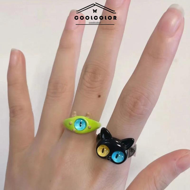 COD❤️Cincin Korea Karakter Kartun Lucu Monster Hewan Kecil Warna Warni Cincin Jari Cincin Couple Kucing Hitam Lucu Untuk Wanita Dan Pria- cl