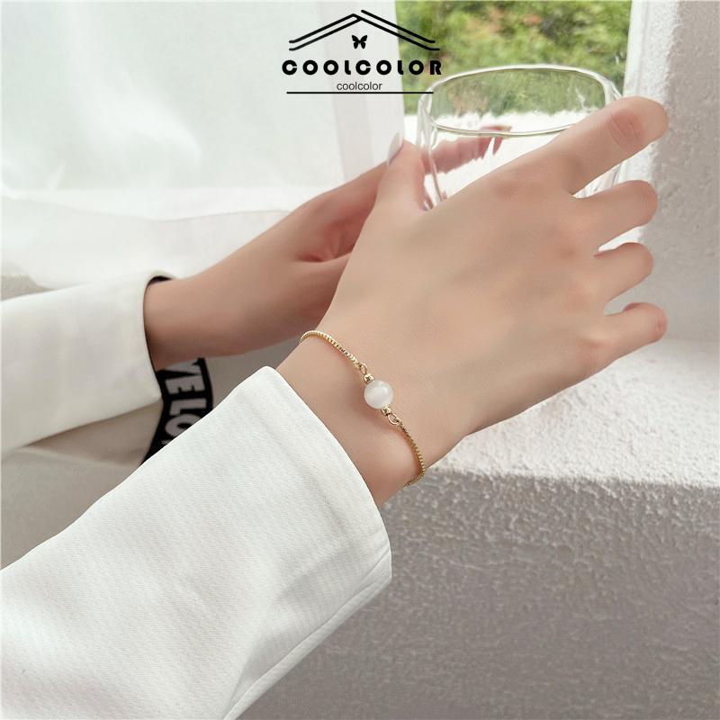COD❤️Gelang serut titanium mata kucing Korea gelang vintage kristal Prancis Aksesoris- cl