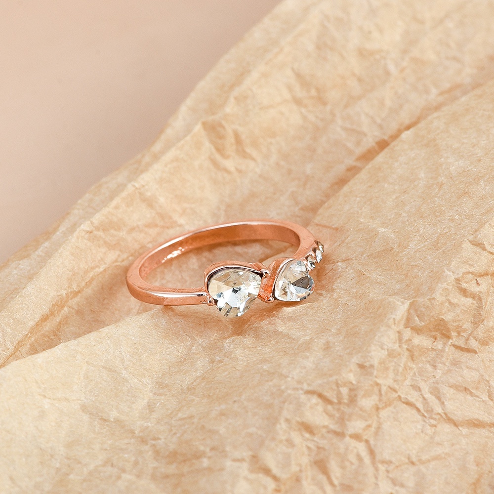 [Harga Grosir] Kreatif Berlian Bertatahkan Cincin Cinta Hati Ganda/Wanita Elegan Cincin Jari Yang Dapat Disesuaikan/Halus Tipis Bertatahkan Zirkon Cincin Pasangan Pernikahan/Perhiasan Fashion
