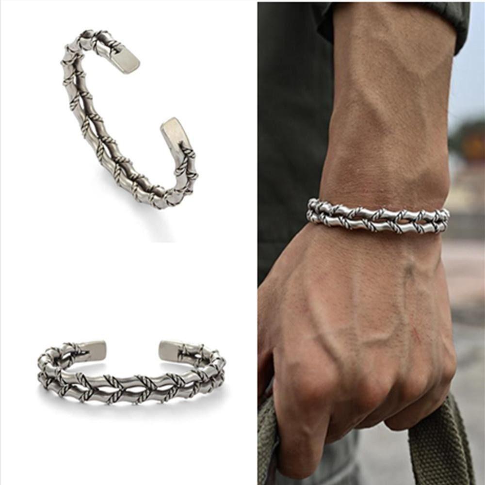 NEEDWAY Pria Perhiasan Pesona Vintage Punk Alloy Adjustable Gaya Jalanan Terbuka Gelang