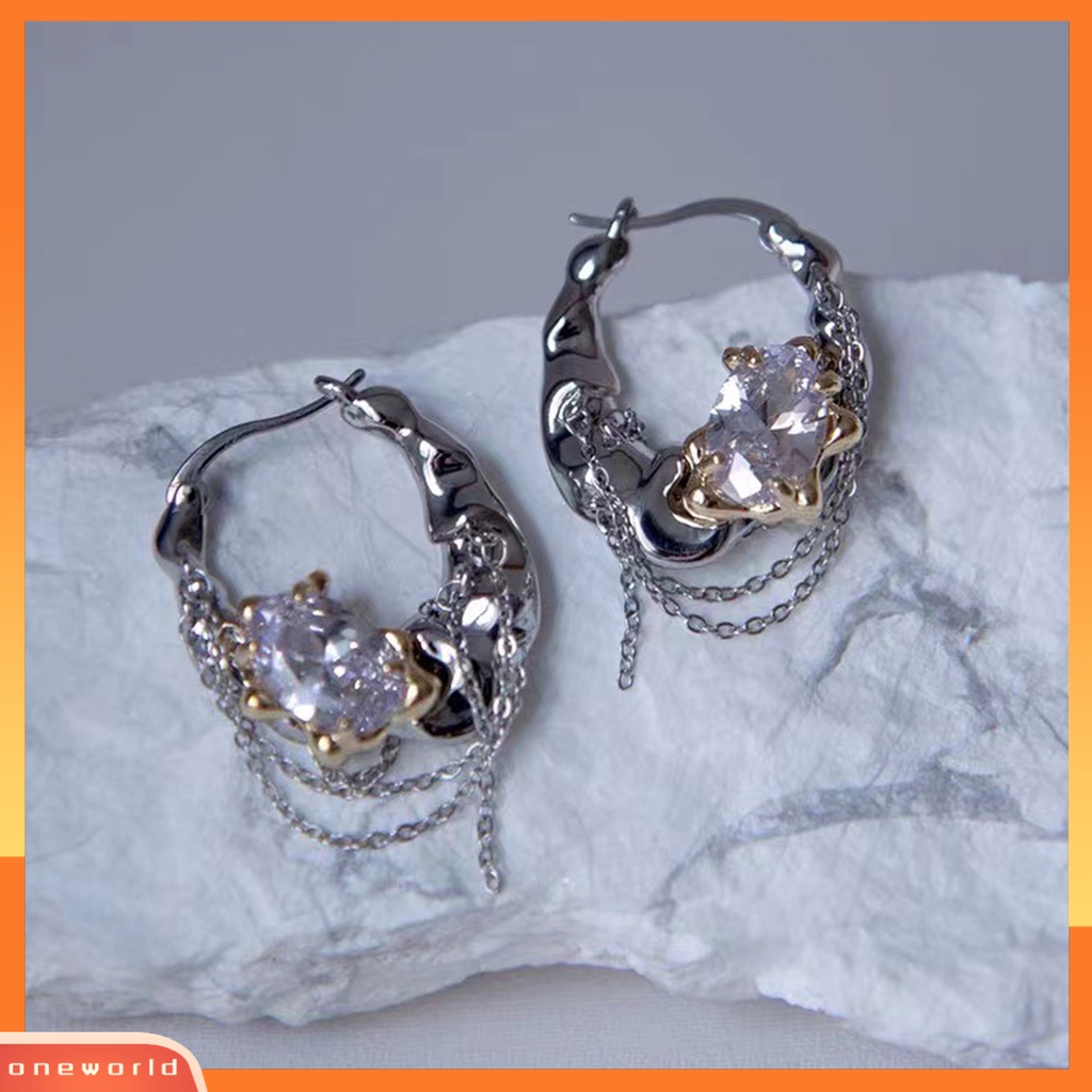 [EONE] 1pasang Wanita Anting Bersinar Berlian Imitasi Rantai Pesona Wanita Fashion Hoop Earrings Perhiasan Gadis Hadiah