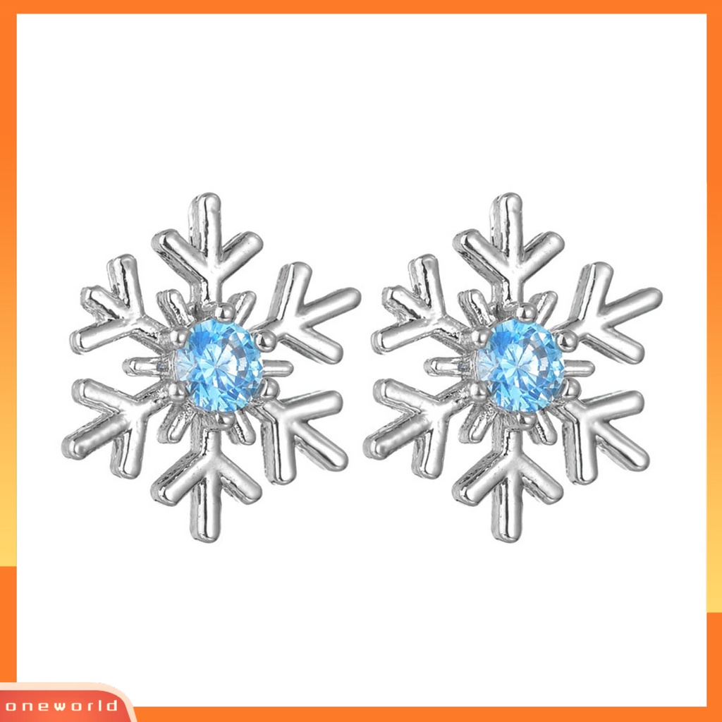 [EONE] 1pasang Ear Studs Elegan Geometris Mengkilap Berlian Imitasi Bertatahkan Berkilau Berdandan Hadiah Natal Wanita Snowflake Stud Earrings Perhiasan Pakaian Sehari-Hari