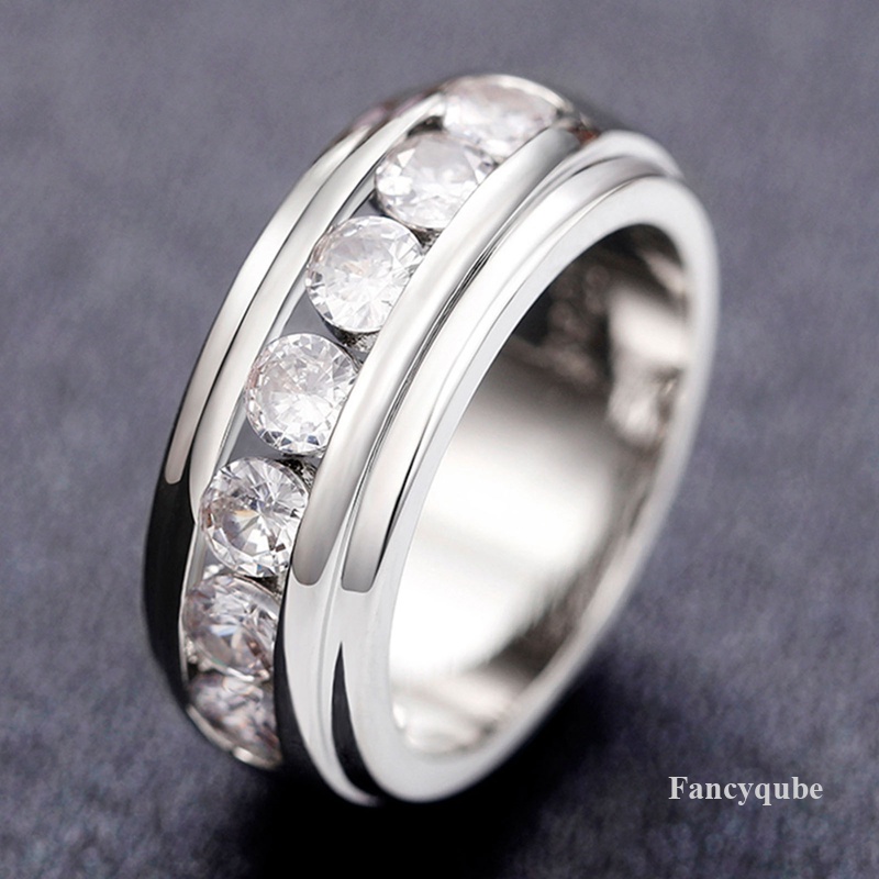 Cincin Pasangan Warna Silver Dengan Cubic Zirconia Bulat Desain Serbaguna Sederhana Pernikahan Band Lover's Rings Statement Jewelry