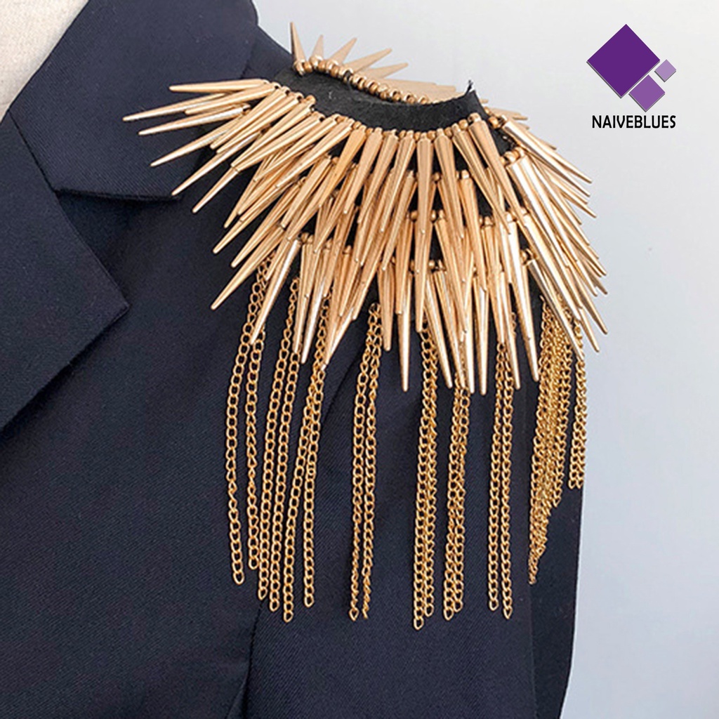 &lt; Naiveblues &gt; Bahu Epaulette Pin Hias Desain Dekorasi Panggung Gaya Fashion Rivet Rumbai Epaulette Untuk