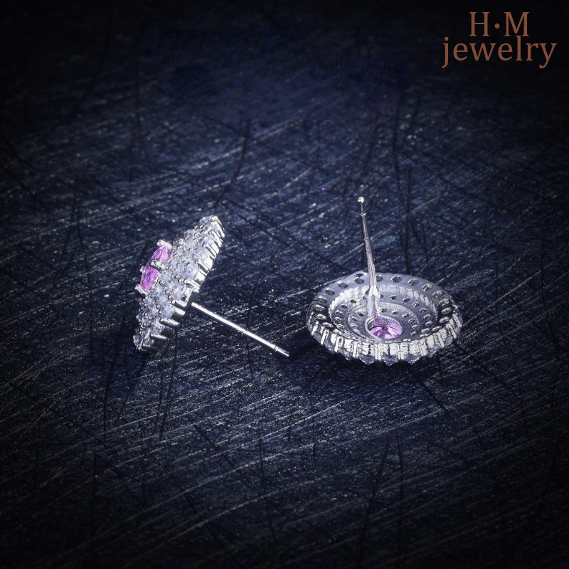 Anting Kristal Pink Fashion Mewah Perak S9252023Baru