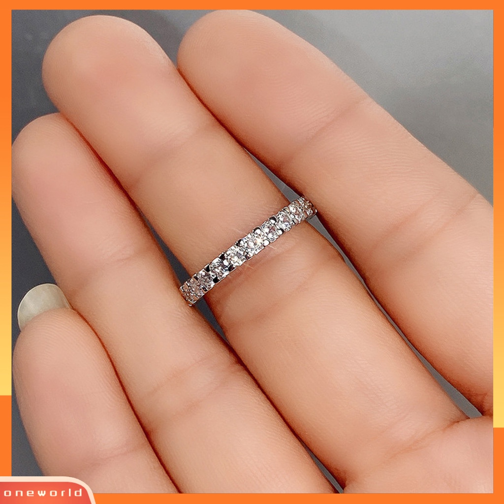 [EONE] Cincin Wanita Bersinar Ringan Tembaga Cubic Zirconia Finger Ring Untuk Pakaian Sehari-Hari