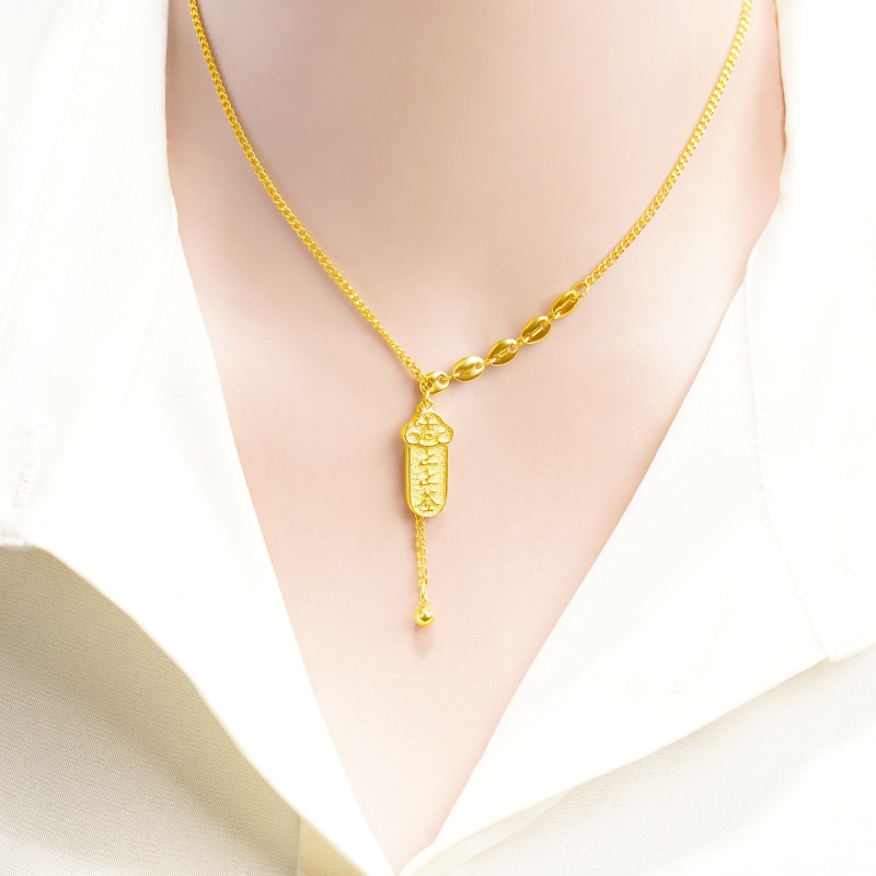 Goldkingdom Perhiasan Fashion 24K Bangkok Aksesoris Ready Stock Baru Tanda Keberuntungan Kalung Wanita Liontin Serbaguna Dengan Makna Yang Indah