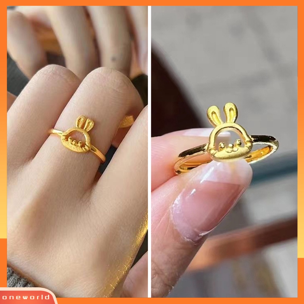 [EONE] Cincin Jari Dipoles Electroplating Adjustable Desain Kelinci Halus Dekoratif Tidak Luntur Fashion Lucu Geometris Terbuka Cincin Perhiasan Aksesori