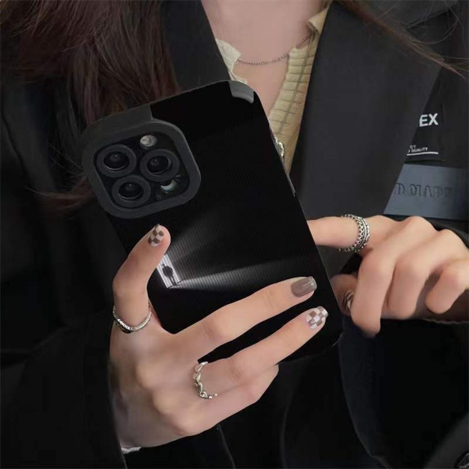 IPHONE Soft Case Kulit Hitam Karakter Lonely IP Iphone7 8 Plus SE 2020 X XR XS Max11 12 13 14 Pro Max14 Plus Pelindung Kamera Wanita Cewek