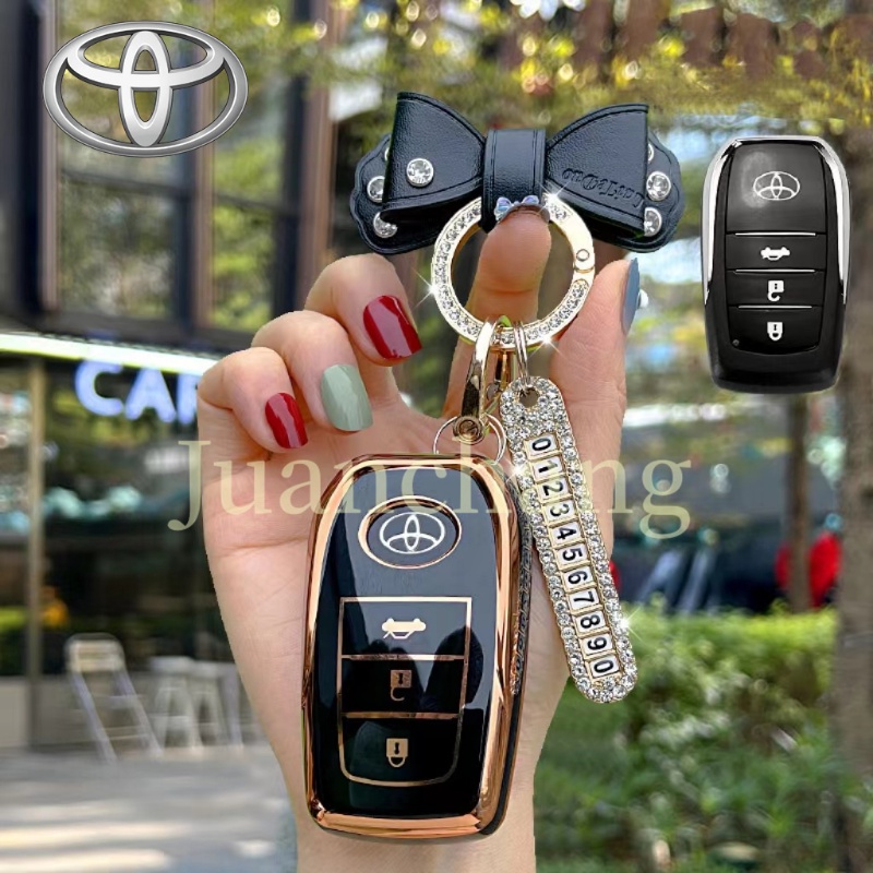 Casing Kunci Mobil TPU 3tombol Untuk Fob Shell Toyota Hilux Rogue Revo Innova Fortuner Harrier Camry Vellfire Alphard Ready Stock