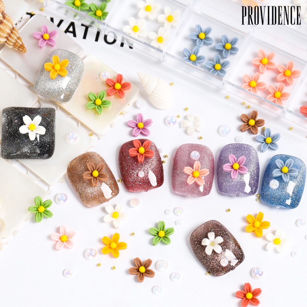 Providence 1kotak Pesona Kuku Bentuk Indah Tahan Air Resin 3D Gaya Bunga Lem Pada Kuku Dekorasi Perhiasan Hadiah Ulang Tahun