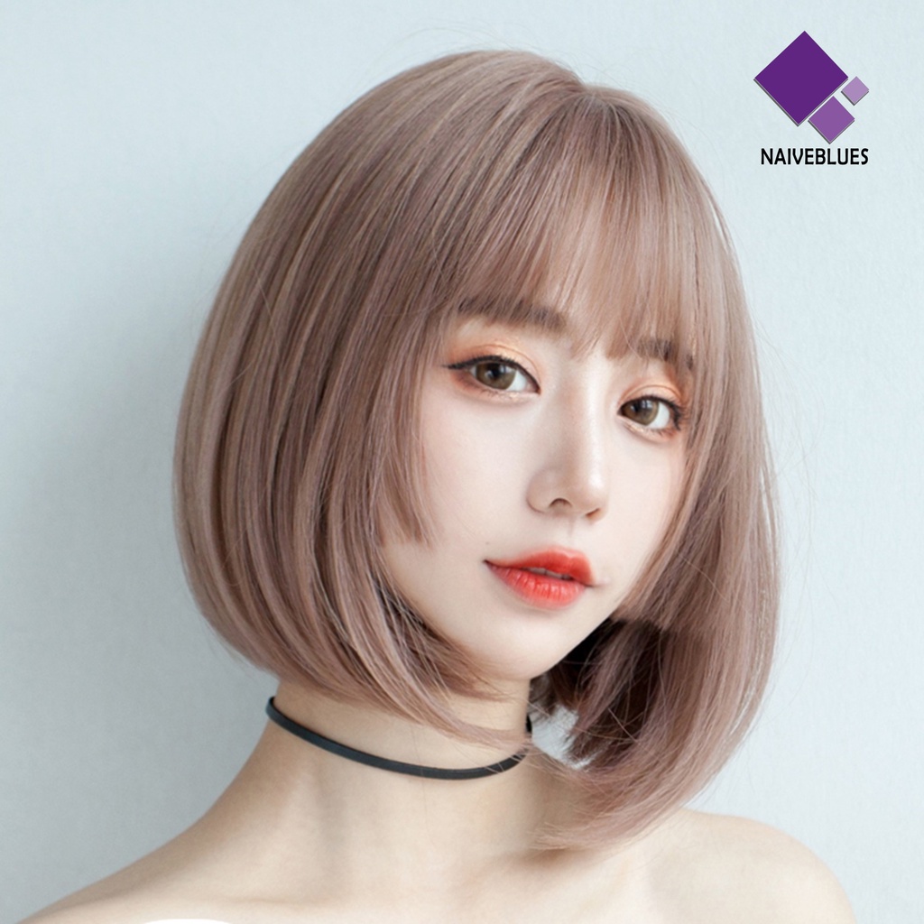 &lt; Naiveblues &gt; Wig Wanita No Perm Nyaman Dipakai Berbulu Realistis Natural Pink Cutting Pendek