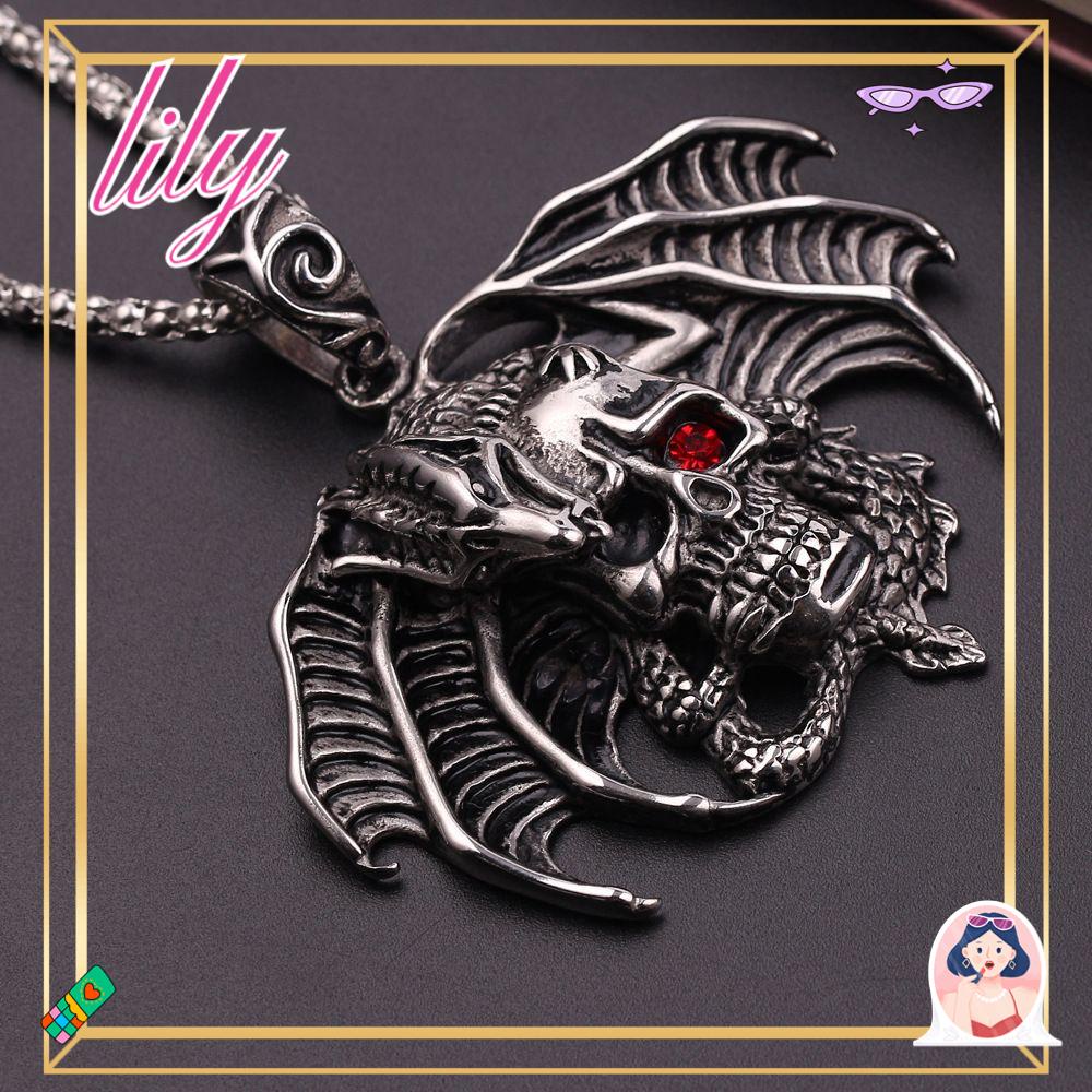 Lily Tengkorak Liontin Pria Biker Gothic Hip Hop Kalung