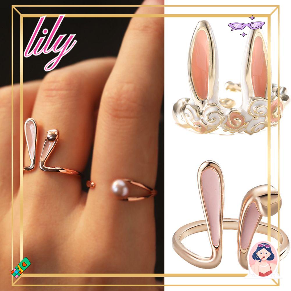 Lily Rabbit Open Rings Lucu Ulang Tahun Dapat Disesuaikan Untuk Wanita Perempuan Telinga Ekor