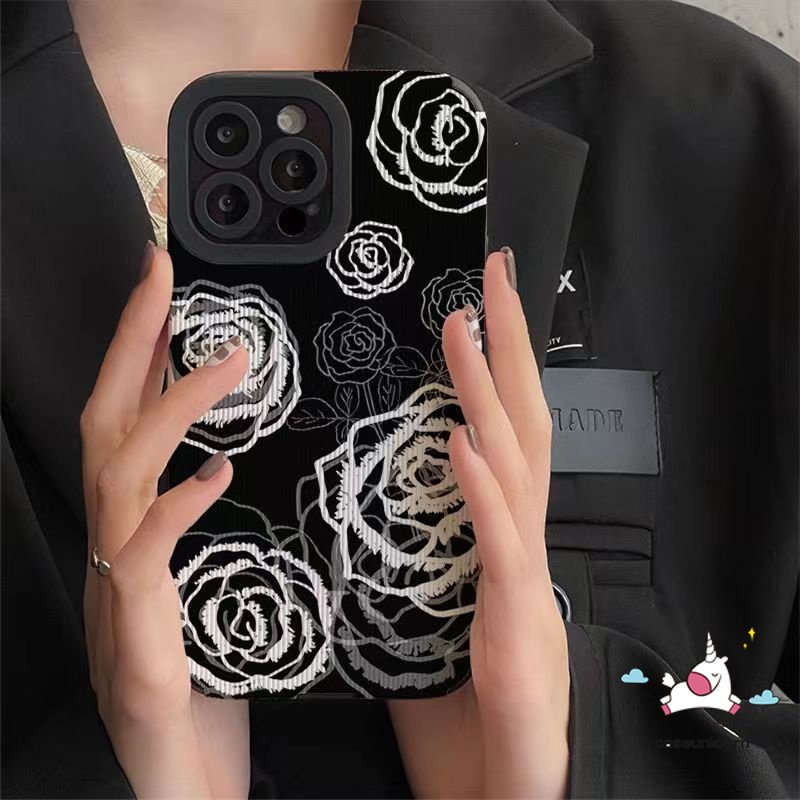 Casing Ponsel Kompatibel Untuk iPhone 7Plus 8Plus 11 12 13 14 Pro Max7 8 Plus X XR XS MAX Trendi Merek Retro Bunga Mawar Shockproof Mewah Tekstur Kulit Silicon Lembut Tpu Cover