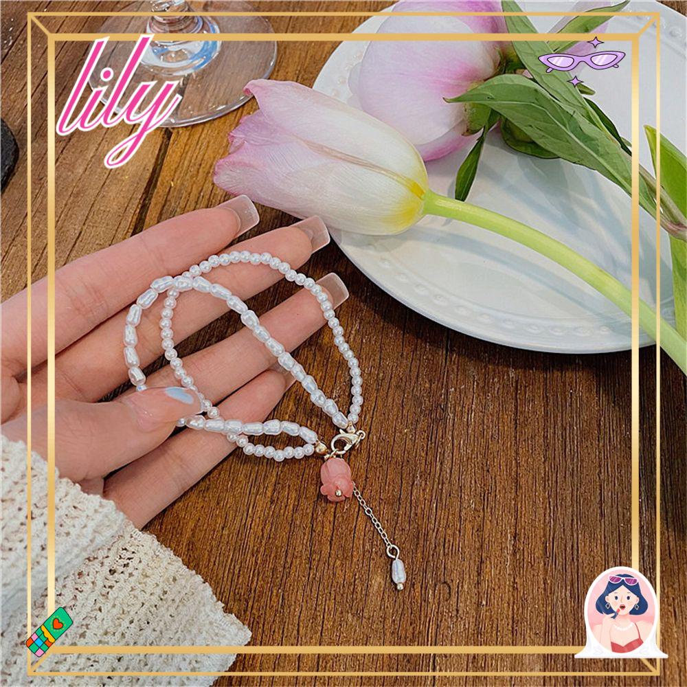 Lily Mutiara Gelang Wanita Fashion Pesta Romantis Bunga Manis Double Layer Rantai Tebal