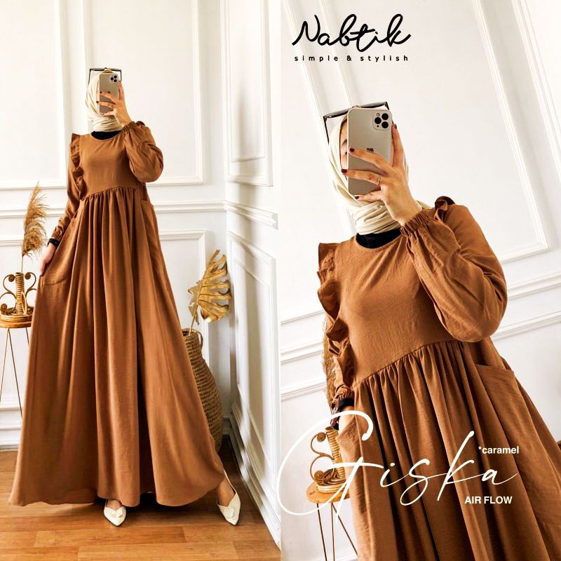 GAMIS CRINGKEL GISKA DRESS MAXY READY BAHAN CRINGKEL AIRFLOW POLOS BUKAN BAHAN URAGIRI