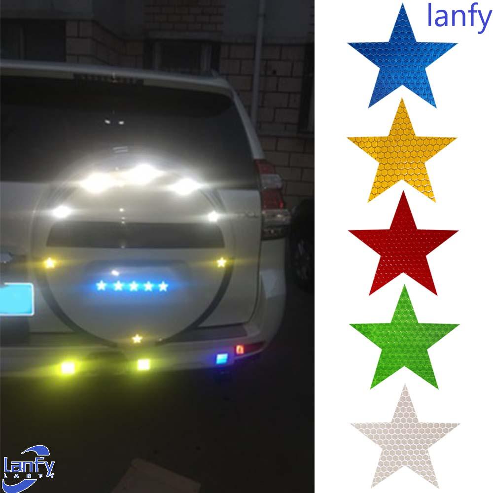 Lanfy 6 Pcs Sticker Reflektor Dekorasi Eksterior Mobil Motor Sepeda Universal Bentuk Bintang