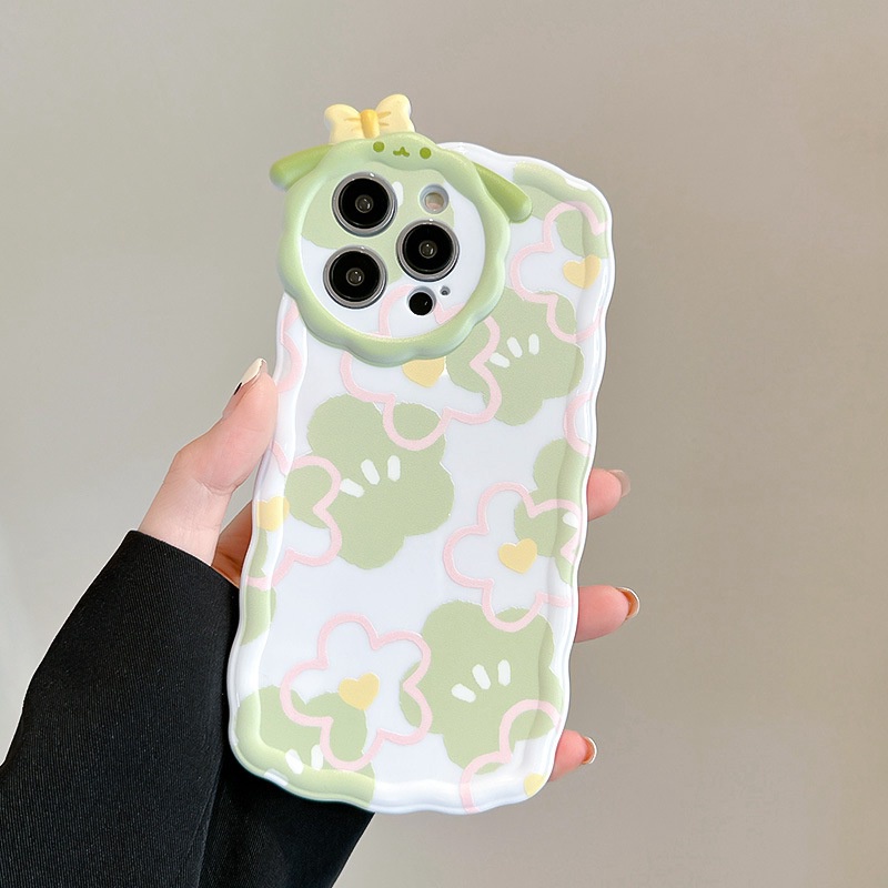 【Lamb Style】INS Green Flowers Soft TPU Case HP iP iPhone 11 12 13 14 Pro Max 7 8 + Plus SE 2020 X XS XR Max Girl Woman FTD Casing Apple