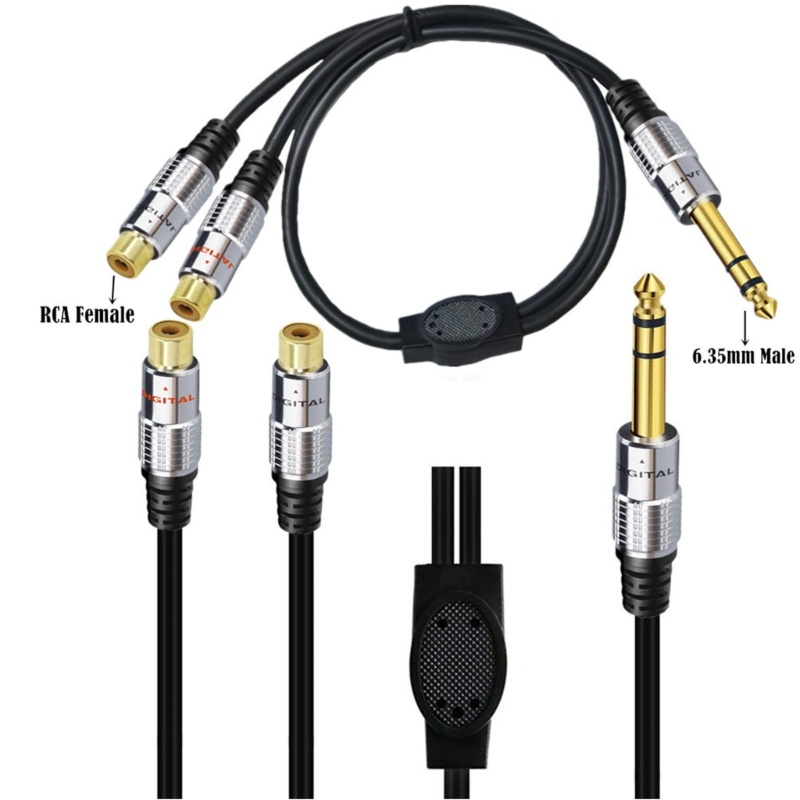 Cre Heavy Duty 6.35mm Male to 2RCA Female/Male Kabel Ekstensi Stereo Untuk Amplifier, Alat Rekam, Speaker