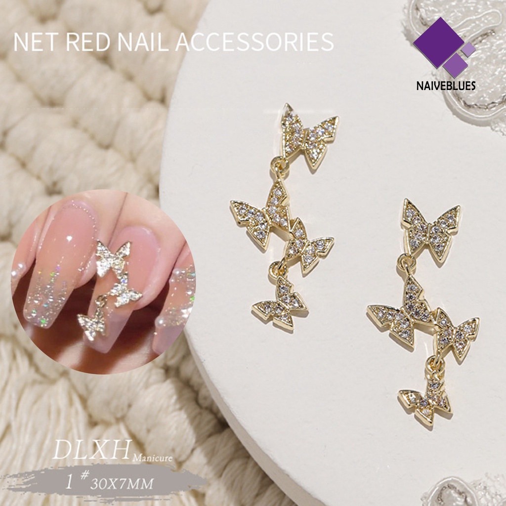 [naiveblues] Hiasan Nail Art Warna Vibrant Shiny Bentuk Efek Visual Tidak Luntur Lebar Logam Hias