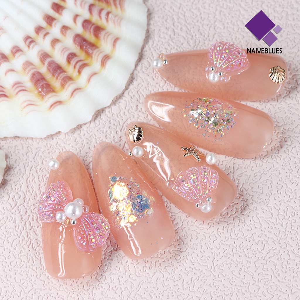 [naiveblues] 30pcs Nail Art Shell Bersinar Tiga Dimensi Glitter Tidak Jatuh Resin Gaya Laut Ornamen Laut Laut