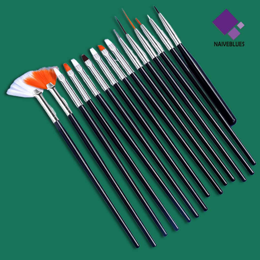 [naiveblues] 15pcs Nail Art Brush Kit Bulu Lembut Halus Tidak Geser DIY Efek Gradien Kuku