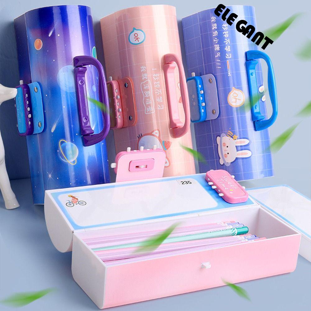 [Elegan] Pen Case Dengan Kunci Password Kreatif Kartun Perlengkapan Sekolah Double Layer Anak Kapasitas Besar Siswa Pensil Case