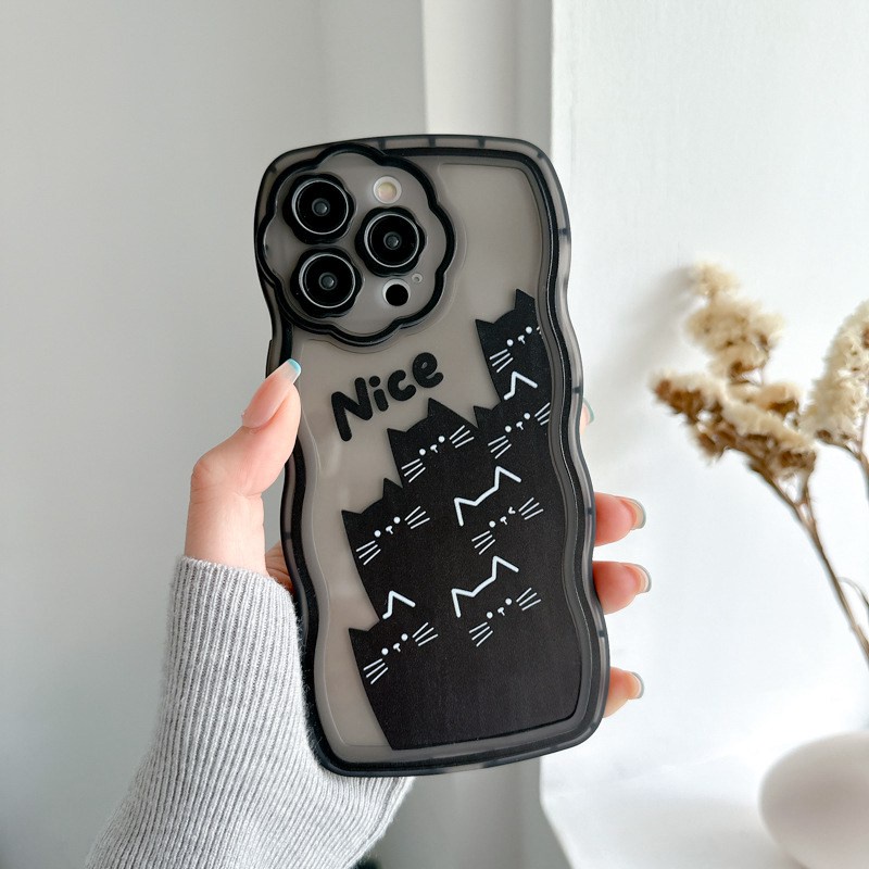 【Flower Camera】Nice Kitty Soft TPU Case HP iP iPhone 11 12 13 14 Pro Max 7 8 + Plus SE 2020 X XS XR Max Black Clear FTD Casing Apple