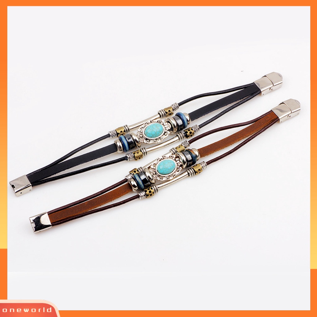 [EONE] Gelang Unisex Manik-Manik Perhiasan Imitasi Turquoise Gelang Rantai Tali Vintage Untuk Pakaian Sehari-Hari