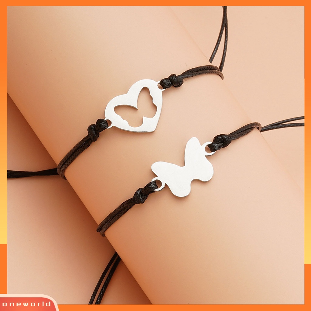 [EONE] 2pcs Gelang Wanita Bentuk Kreatif Bahan Alloy Tahan Karat Fashion Gaya Kupu-Kupu Gelang Pasangan Untuk Pacaran