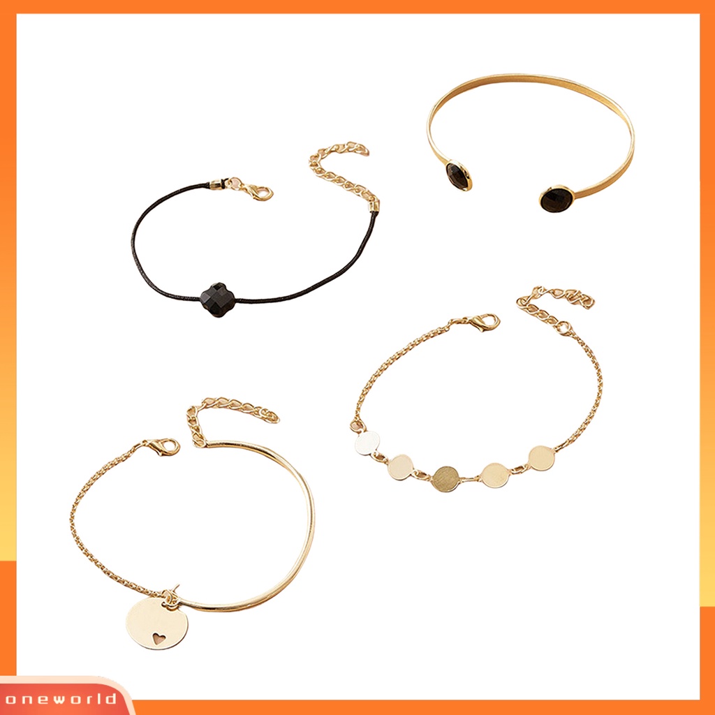 [EONE] 4pcs/set Stackable Alloy Bangle Indah Adjustable Potongan Bulat Wanita Gelang Untuk Kehidupan Sehari-Hari