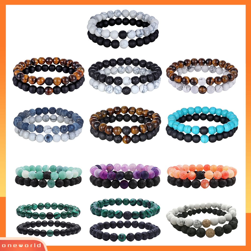 [EONE] 2pcs Gelang Yoga Trendi Menawan Tali Elastis Hitam Yoga Gelang Manik-Manik Untuk Kekasih
