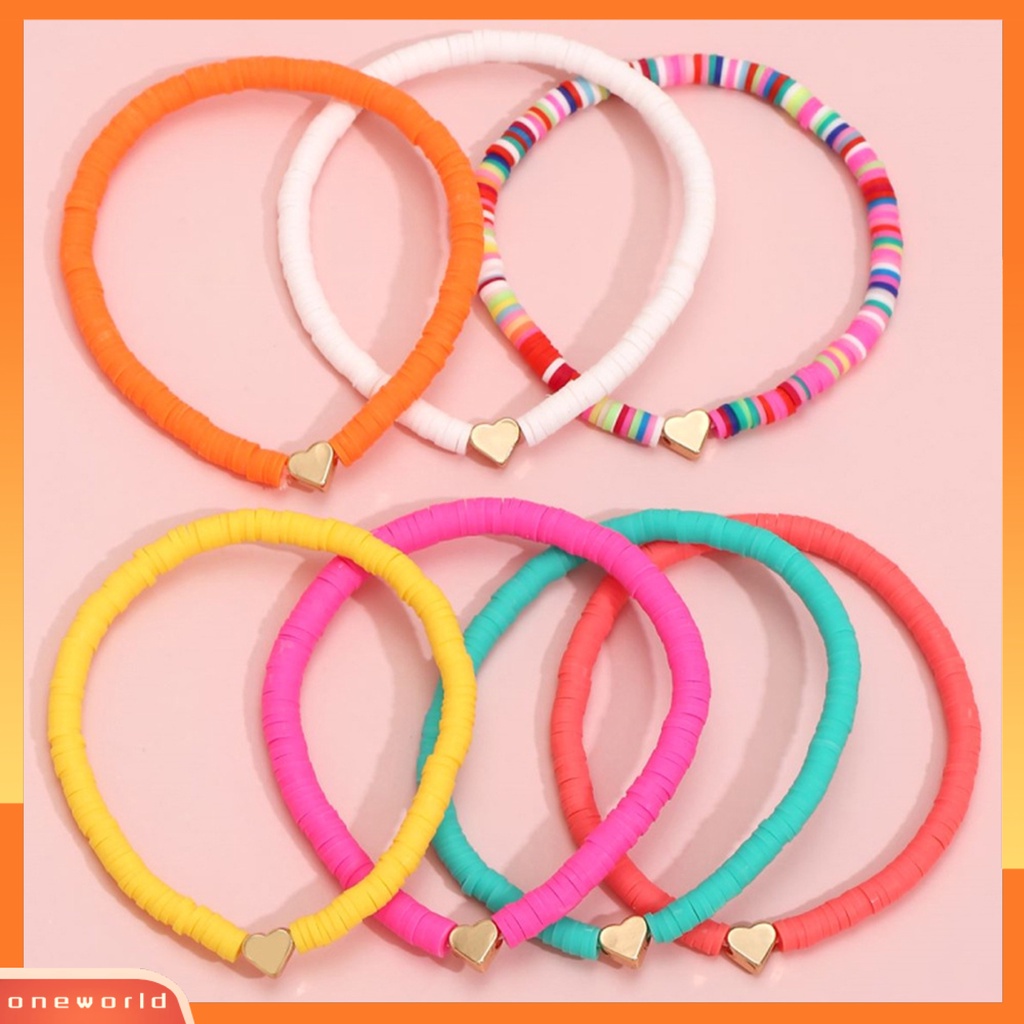 [EONE] Gelang Perempuan Manik-Manik Gaya Bohemian Buatan Tangan Hias Pengerjaan Halus Hias Ringan Multicolor Polymer Clay Flat Beads Bracelet Wanita Aksesori