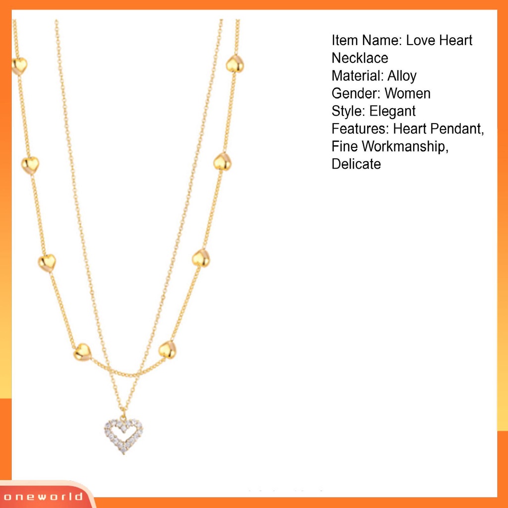 [EONE] Wanita Kalung Double Layer Dainty Golden Chain Berlian Imitasi Mengkilap Jantung Liontin Wanita Klavikula Kalung Fashion Perhiasan